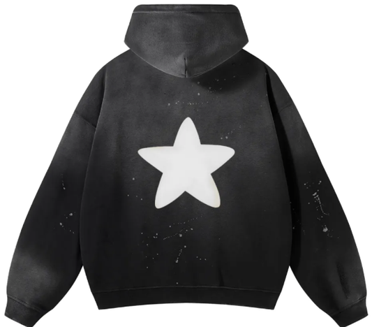 Vintage Washed Frayed Fleece Star Hoodie