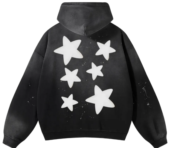 Vintage Washed Frayed Stars Hoodie