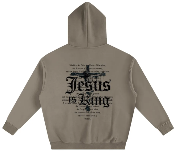 Oversize Fleeced Hoodie Jesus On Cross With Apostles Creed
