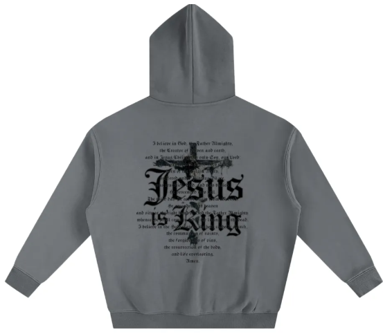 Oversize Fleeced Hoodie Jesus On Cross With Apostles Creed